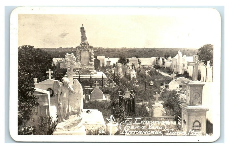 Postcard El Iementerio (Grave Yard) Matamoros, Tamaulipas, Mexico 1959 RPPC Y62