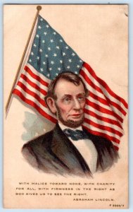 Pre-1907 PATRIOTIC LINCOLN MALICE TOWARD NONE AMERICAN FLAG ROTOGRAPH POSTCARD