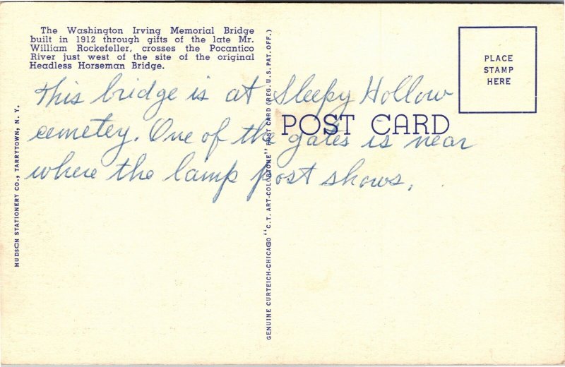 Postcard NY Tarrytown Washington Irving Memorial Bridge Sleepy Hollow cemetery