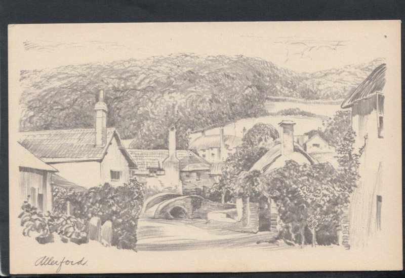 Somerset Postcard - Pencil Sketch Drawing of Allerford    RS14851