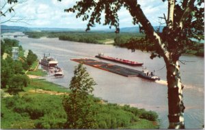 Postcard LA New Orleans - Mighty Mississippi - boats and barges