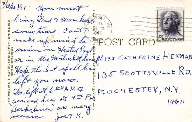 Shells and Greetings from Cape Cod, Massachusetts - pm 1966