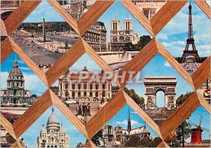 Modern Postcard Paris Eiffel Tower Moulin Rouge Notre Dame Arc de Triomphe