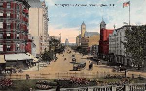 Washington DC~Pennsylvania Avenue~Trolleys in Street~Flower Beds~Capitol~c1910