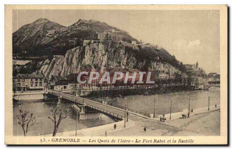 Postcard Grenoble Old Quays of & # 39Isere Fort Rabot and the Bastille