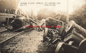 IN, Fort Wayne, Indiana, RPPC, Pennsylvania Flyer Railroad Train Wreck, Aug 1911