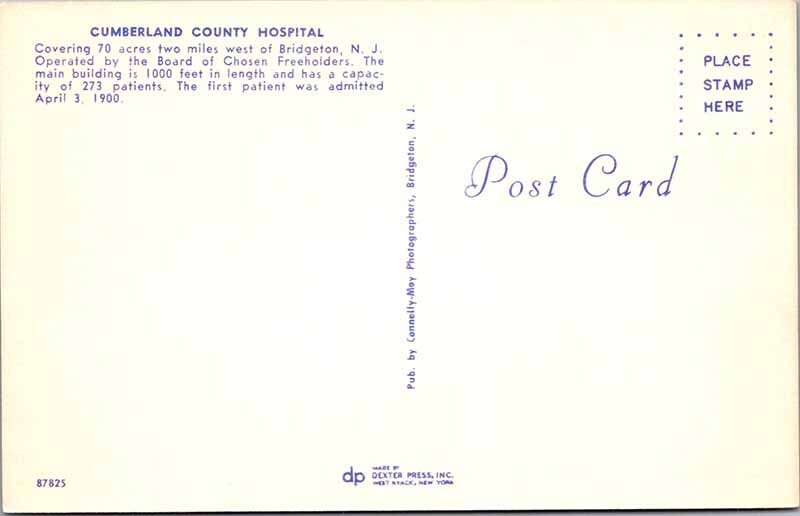 Postcard HOSPITAL SCENE Bridgeton New Jersey NJ AK1502
