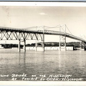 c1950s Mississippi River Suspension Bridge RPPC Prairie Du Chien & Marquette A74