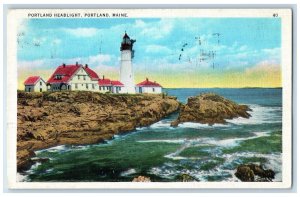 Portland Maine ME Postcard View Of Portland Headlight Lighthouse 1936 Vintage