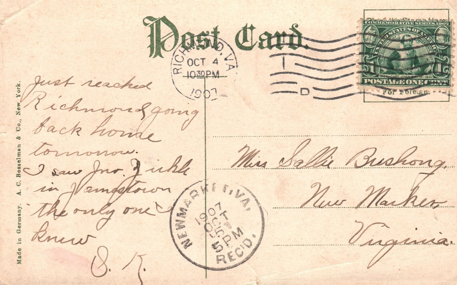 Vintage Postcard 1907 Interior Cathedral of Sacred Heart Richmond