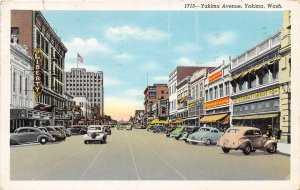 Yakima Avenue Street Scene Cars J C Penney Yakima Washington 1945 postcard