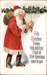 Christmas Santa Claus Holly Embossed c1900s-20s Postcard