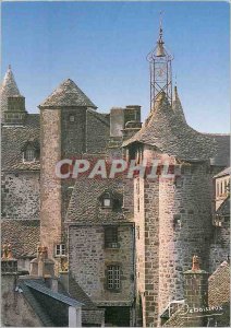 Modern Postcard Salers (Cantal) Clock Tower or Porte Belfry houses Stone Tree...