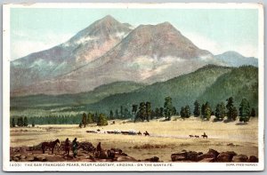 Vtg Flagstaff Arizona San Francisco Peaks Wagon Train Native Americans Postcard