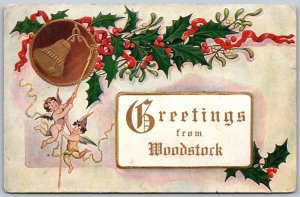 Postcard c1908 Embossed Greetings From Woodstock Ontario Cherubs by Warwick