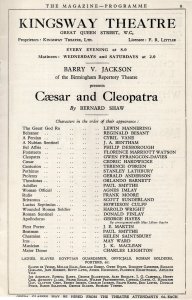 Ceasar & Cleopatra Bernard Shaw Kingsway Vintage Theatre Programme