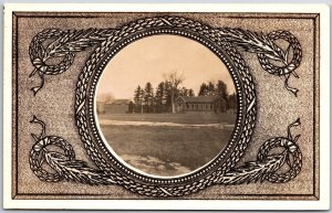 Residential Houses Inside Circle With Border Design Real Photo RPPC Postcard