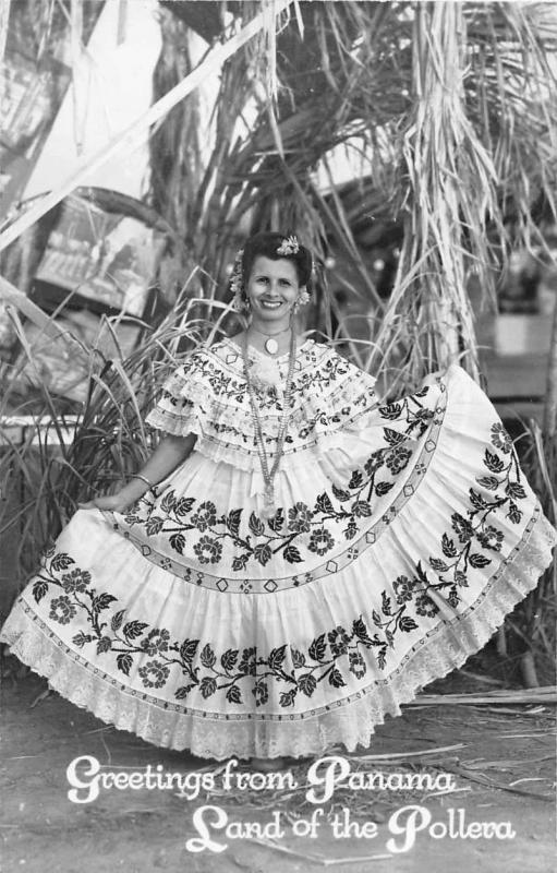 Greetings from Panama Woman in Dress Real Photo Antique Postcard J56866