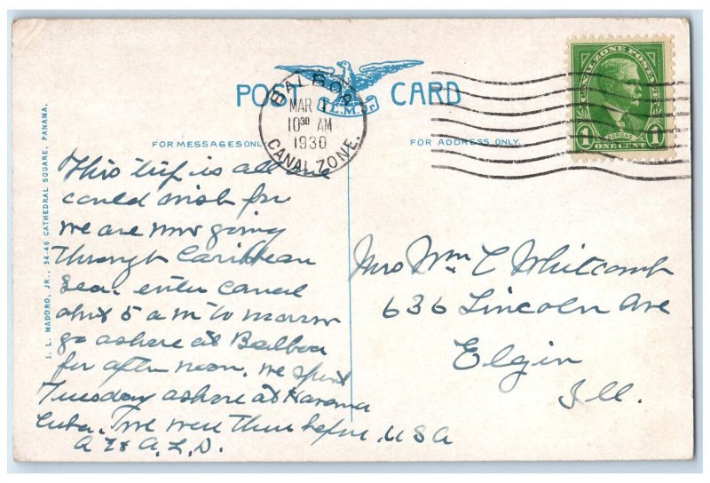 1930 U.S.S. Aeroplane Carrier Lexington in Gaillard Cut Panama Canal Postcard
