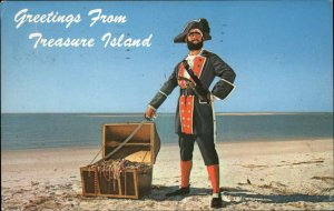 Treasure Island Florida FL Pirate & Chest 1950s-60s Vintage Postcard