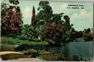 Lake Scene in Hollenbeck Park, Los Angeles CA c1912 Vintage Postcard F41