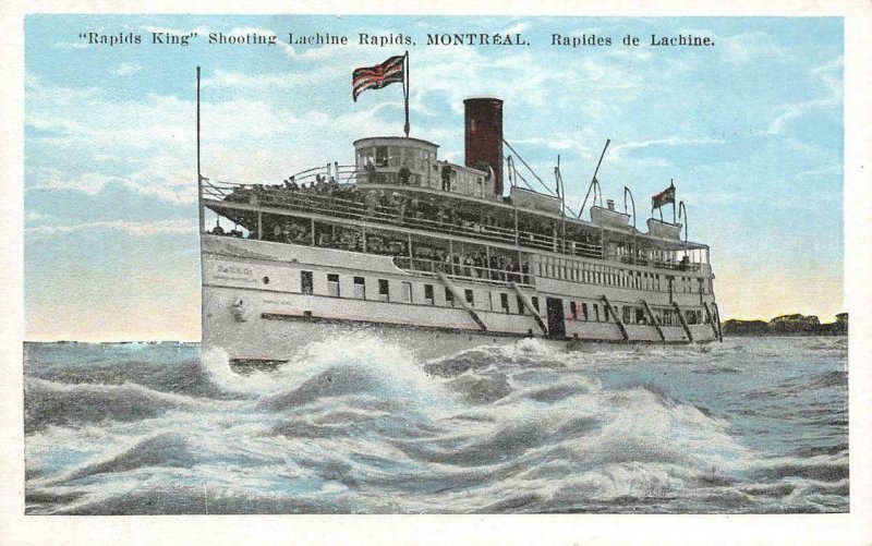 Rapids King Shooting Lachine Rapids, Montreal, Steamship Vintage Postcard