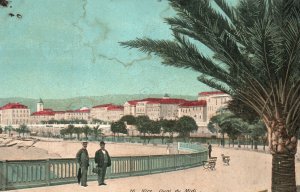 Vintage Postcard Nice Quai Du Midi Park Beachfront Palm Tree France