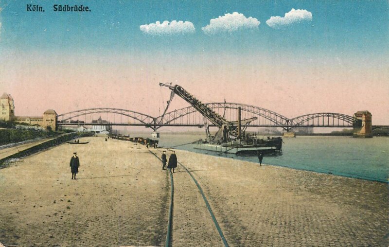 Germany navigation themed postcard Koln Sudbrucke Dredging Barge