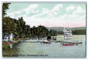 1908 View At Bemus Point Dock Steamer Boats Chautauqua Lake New York NY Postcard