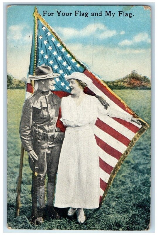 1918 Soldier Romance For Your Flag And My Flag Charlotte NC Antique Postcard