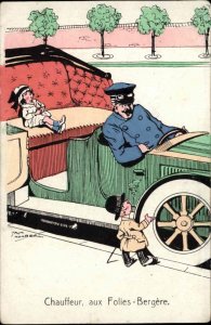 Jack Number Little Girl Giant Car w/ Chauffeur FLOIES-BERGERE c1920 Postcard