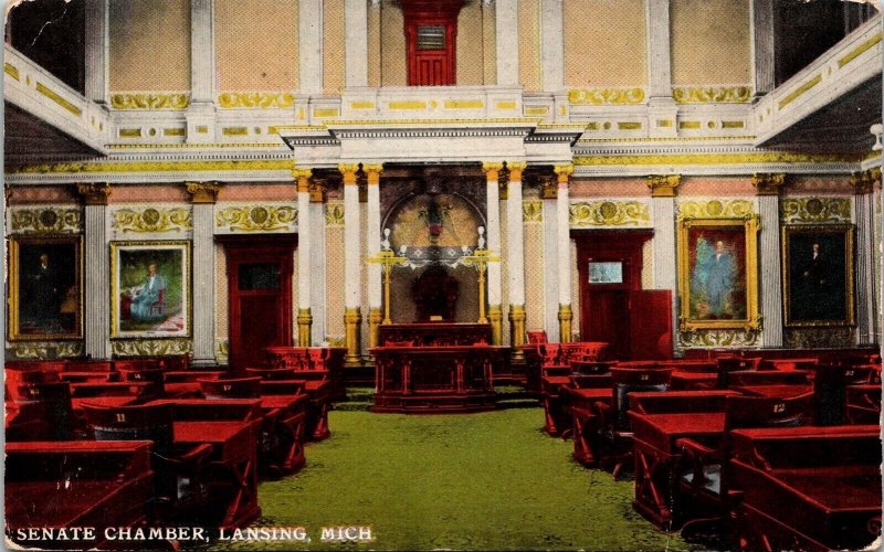 Senate Chamber Ansing Michigan Mi Interior Vintage Unposted Postcard 