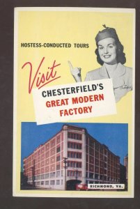 RICHMOND VIRGINIA CHESTERFIELD CIGARETTE FACTORY SMOKING VINTAGE POSTCARD
