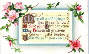 ARTS & CRAFTS Style  1911 Birthday Greeting  Postcard  MAY ALL GOOD THINGS