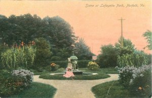 Norfolk, Virginia Lafayette Park, Girl in Pink Pre-Linen Unused
