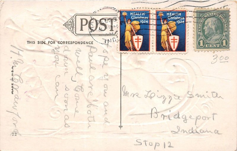 J48/ Santa Claus Merry Christmas Postcard c1910 Sleigh 06 