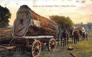 Logging Wagon Horse Team Coffeyville Kansas 1909 postcard