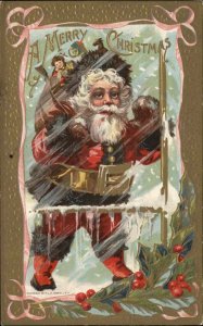 Christmas Santa Claus Looks in Window c1910 Vintage Postcard