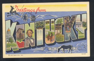 GREETINGS FROM KENTUCKY VINTAGE LARGE LETTER LINEN POSTCARD