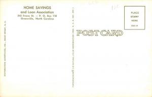 Greenville North Carolina Home Savings Loan Association Vintage Postcard K93044