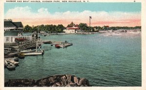 Harbor & Boat Houses Hudson Park New Rochelle New York Vintage Postcard