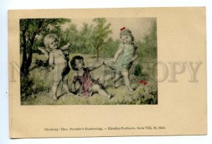 499274 Smiling CUPID Kids in Garden TSN #5641 Vintage postcard