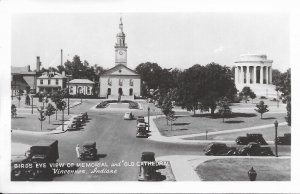 RPPC: View of Memorial and Old Cathedral, Vincennes, Ind, mint (PC1749)