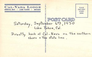 Crystal Bay Nevada Cal Vada Lodge Exterior Antique Postcard KK1830