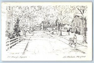 1965 St. Michaels Maryland Vintage Postcard Square House Home Road Sidewalk