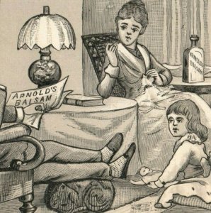 1870s Hidden Picture Puzzle Card Arnold's Balsam Nice Family & Cats P229