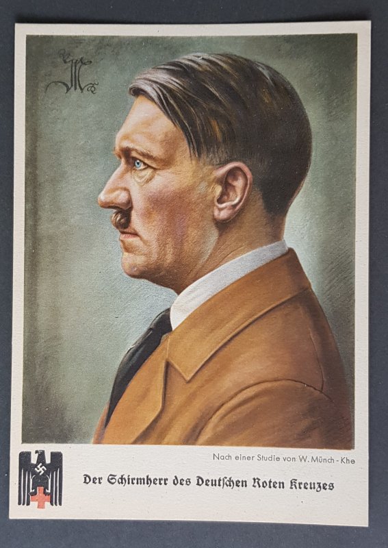 THIRD REICH ORIGINAL COLOURED ARTIST POSTCARD ADOLF HITLER GERMAN RED CROSS RARE