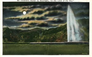 Vintage Postcard 1920's Andrews Geyser By Moonlight In The Land Of The Sky NC