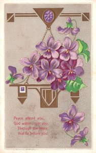 Vintage Postcard 1910 Violets Peace Attend You God Watch Over You Through The