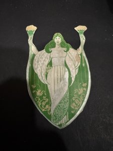 Victorian Trade Card Art Nouveau Beautiful Woman Holding Torches Stylized Wow!!!